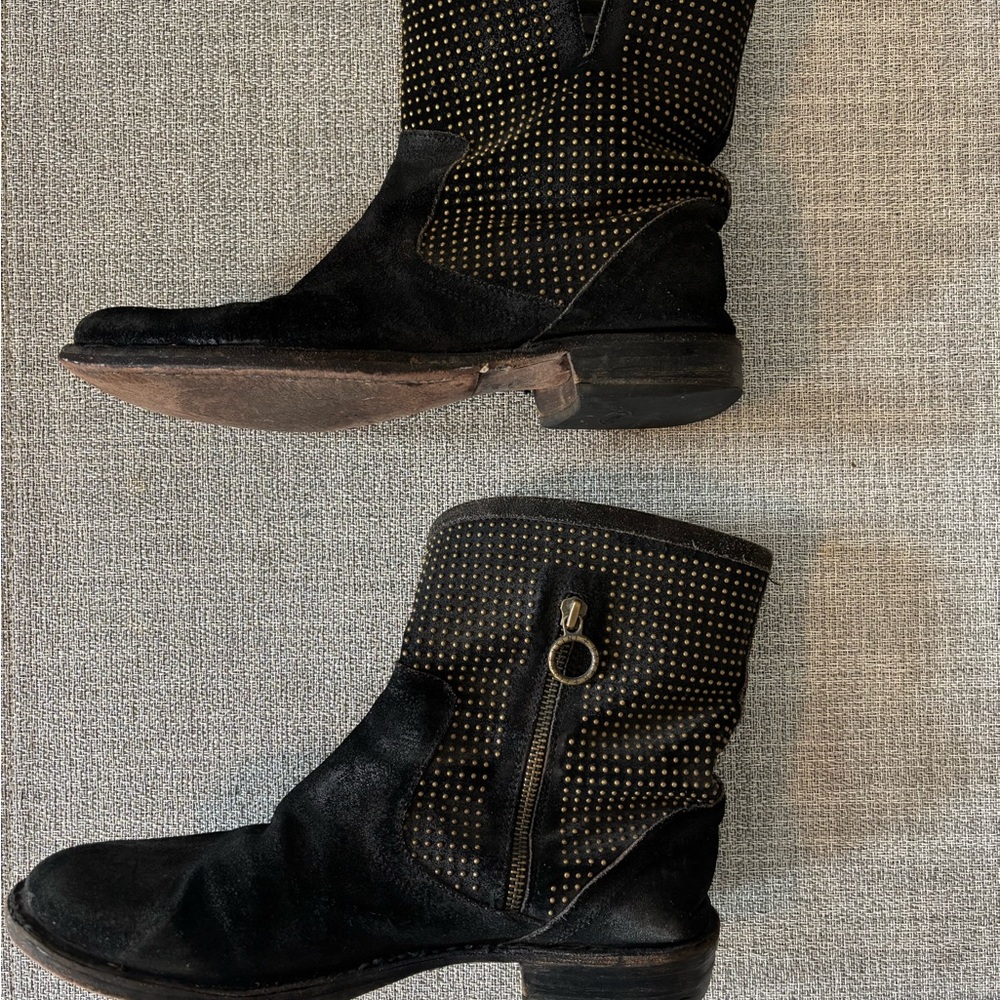 Fiorentini & Baker Black Suede Studded Boots UK 8/  US womens’ 10.5/11